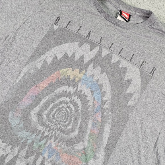 Quiksilver Shirt Mens Large Gray Graphic Shark Teeth Spiral Surfer Skater Tee - Picture 1 of 8